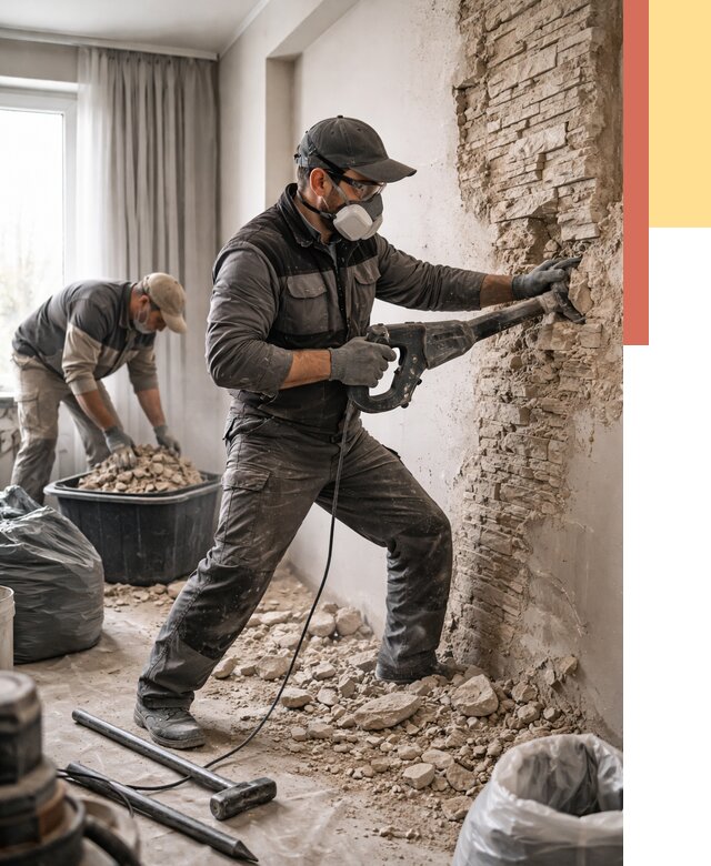 Демонтаж декоративного камня в Железногорске от 1499 руб/м² — быстро и недорого | ОТДЕЛОЧНИК-Жлр