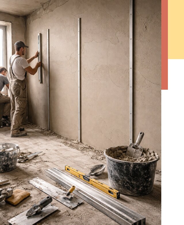 Штукатурка стен по маякам в Железногорске от 5685 руб./м² — выравнивание под ключ | ОТДЕЛОЧНИК-Жлр