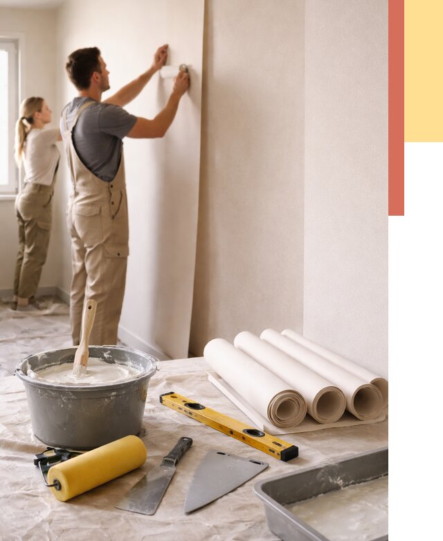 Поклейка бумажных обоев в Железногорске от 5685 руб./м2 — быстро и недорого | ОТДЕЛОЧНИК-Жлр