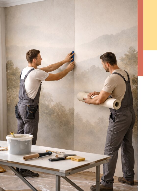 Поклейка фотообоев в Железногорске от 8786 руб/м² — быстро и недорого | ОТДЕЛОЧНИК-Жлр