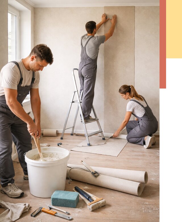 Оклейка стен обоями в Железногорске от 3618 руб/м2 — быстро и недорого | ОТДЕЛОЧНИК-Жлр