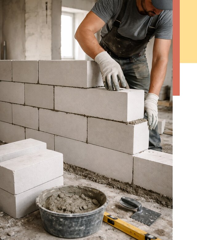 Кладка перегородок из силикатного блока в Железногорске от 4135 руб. под ключ | ОТДЕЛОЧНИК-Жлр