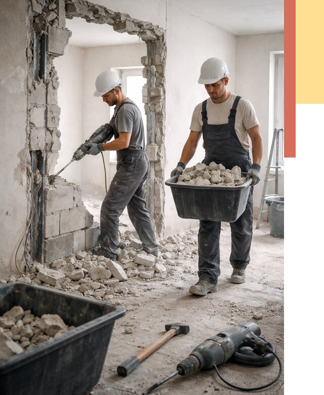 Демонтаж блоковых перегородок в Железногорске от 3876 руб. — быстро и недорого | ОТДЕЛОЧНИК-Жлр