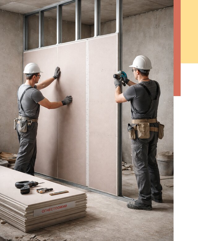 Перегородка из огнестойкого гипсокартона в Железногорске от 1912 руб. под ключ | ОТДЕЛОЧНИК-Жлр