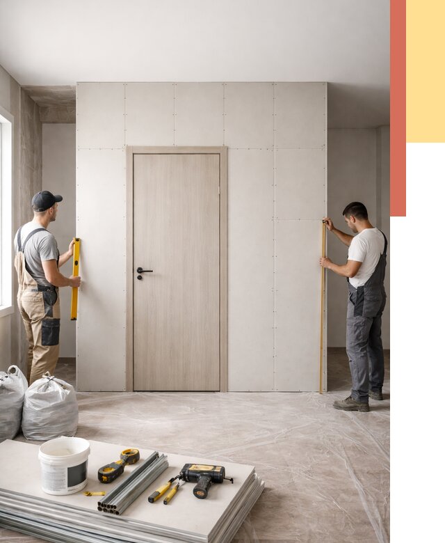 Перегородка из гипсокартона с дверью в Железногорске от 4652 руб. под ключ | ОТДЕЛОЧНИК-Жлр