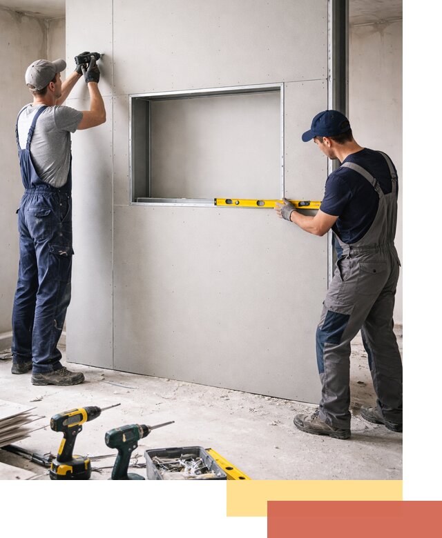 Перегородка из гипсокартона с нишей под декор в Железногорске