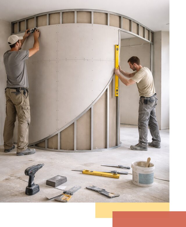 Радиусная перегородка из гипсокартона в Железногорске под ключ