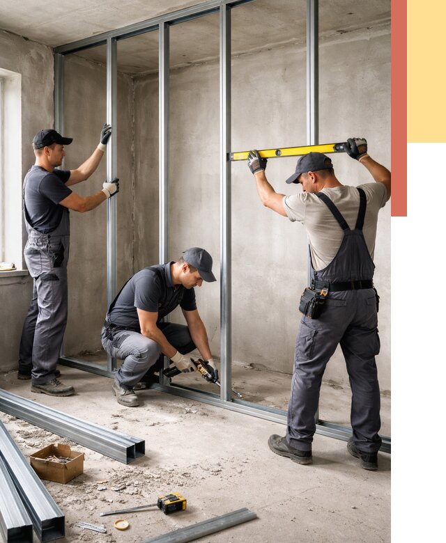 Монтаж каркаса перегородки из профиля в Железногорске от 775 руб. | ОТДЕЛОЧНИК-Жлр