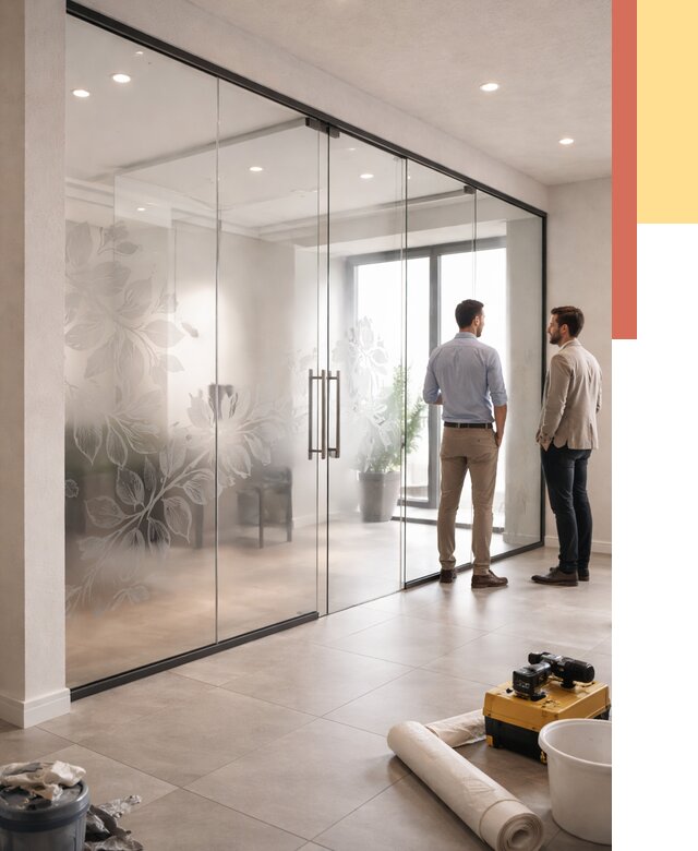 Стеклянные перегородки с рисунком в Железногорске от 12921 руб. монтаж и нанесение | ОТДЕЛОЧНИК-Жлр