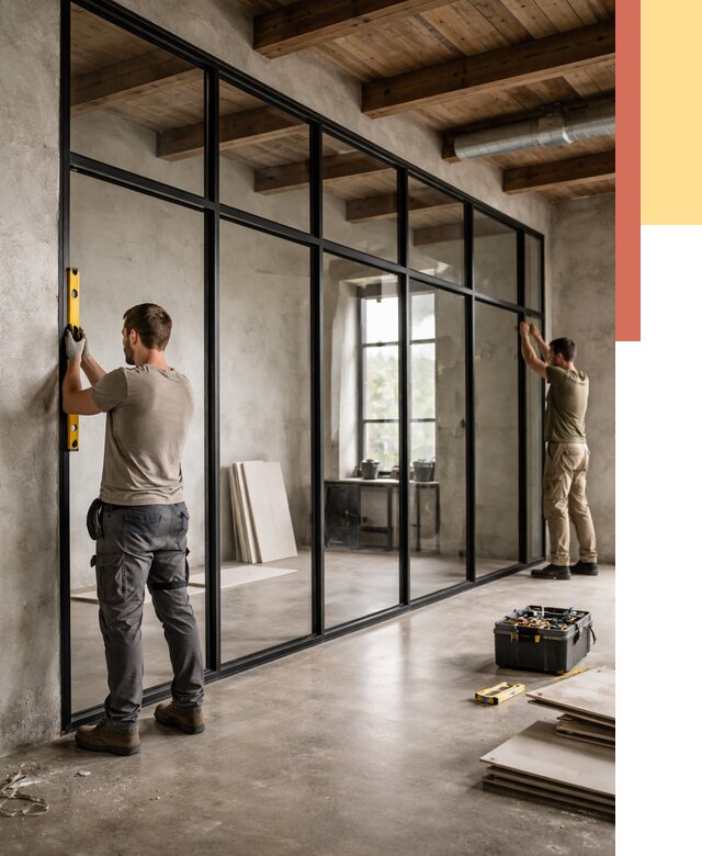 Стеклянные перегородки лофт в Железногорске от 10854 руб. под ключ | ОТДЕЛОЧНИК-Жлр