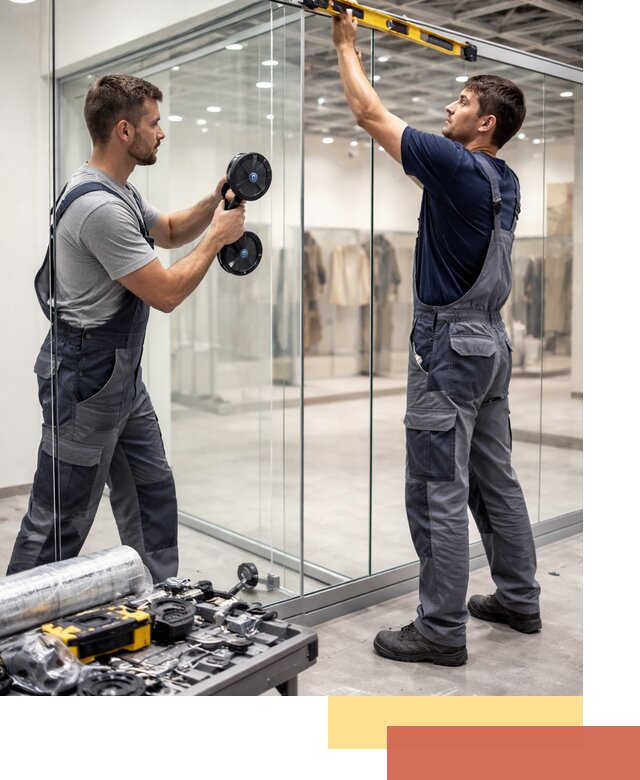 Стеклянные перегородки для магазинов в Железногорске — монтаж и установка