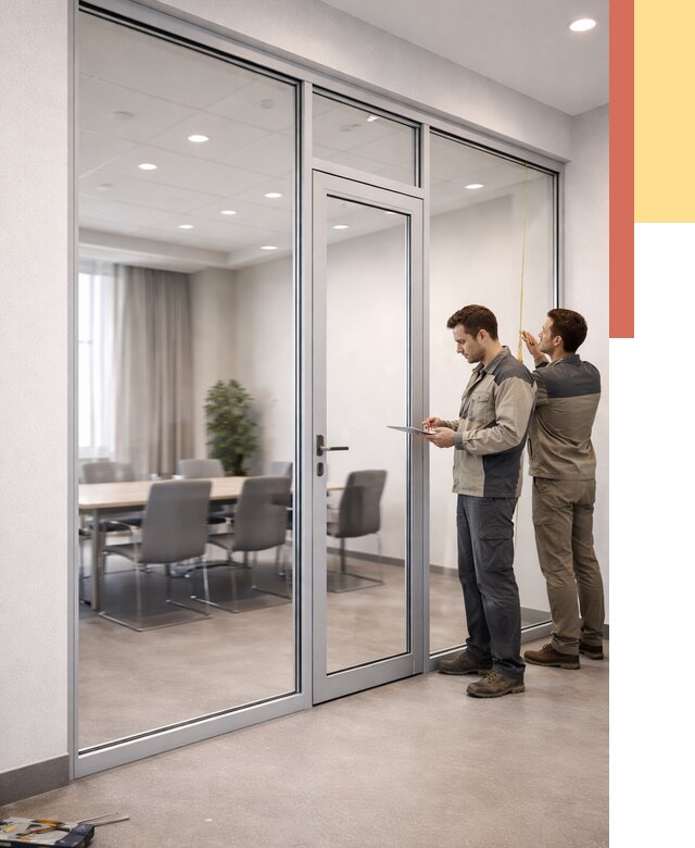 Установка и монтаж алюминиевых перегородок со стеклом в Железногорске от 8476 руб. | ОТДЕЛОЧНИК-Жлр