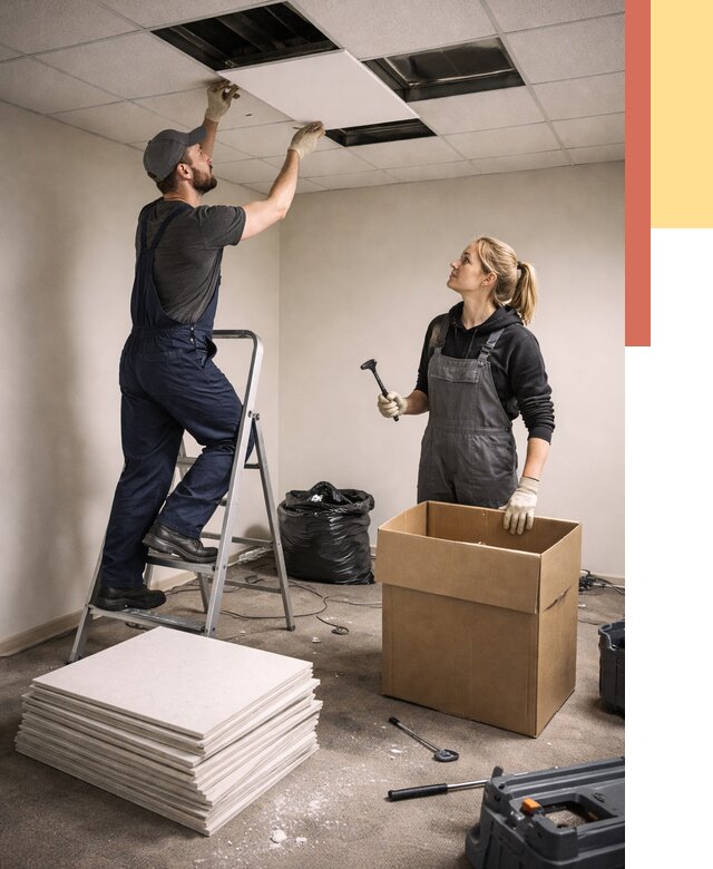 Демонтаж потолочной плитки в Железногорске от 4652 руб. быстро и недорого | ОТДЕЛОЧНИК-Жлр