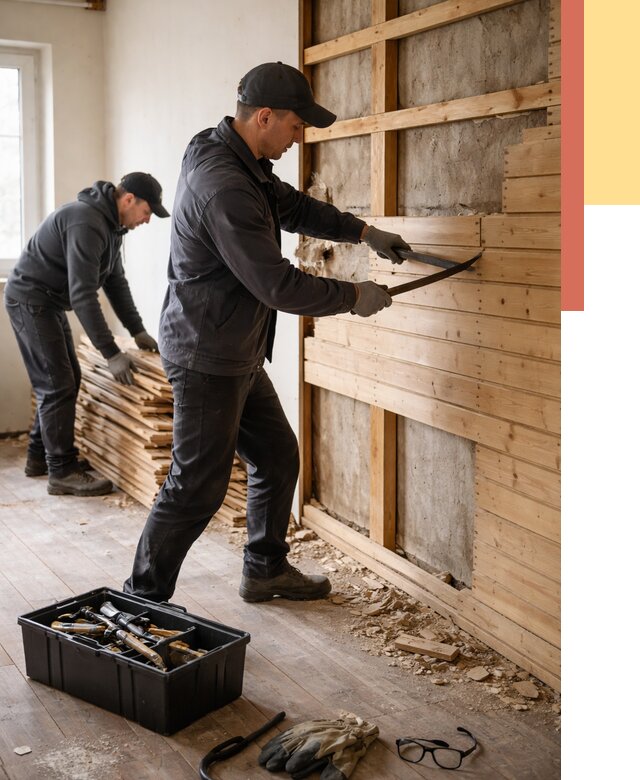 Демонтаж вагонки в Железногорске от 3928 руб/м2 — быстро и недорого | ОТДЕЛОЧНИК-Жлр