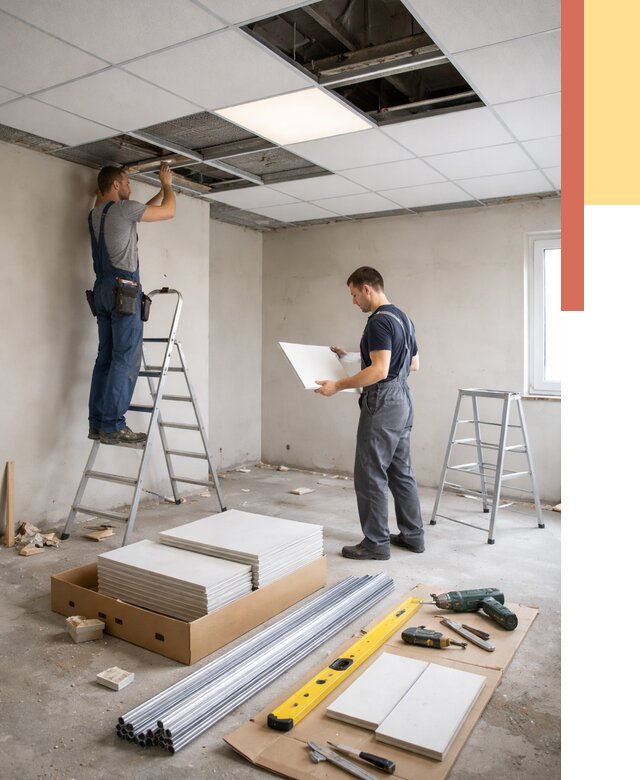 Монтаж потолка армстронг в Железногорске от 4652 руб/м2 — быстрая установка под ключ | ОТДЕЛОЧНИК-Жлр