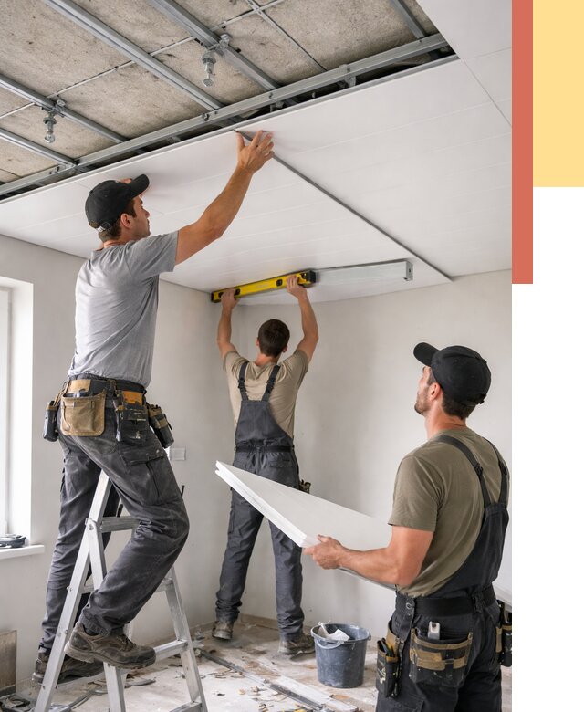 Монтаж потолка из ПВХ панелей в Железногорске от 3618 руб./м2 — быстро и недорого | ОТДЕЛОЧНИК-Жлр