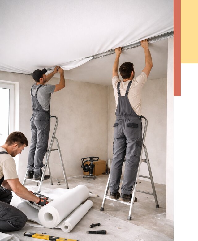 Монтаж тканевого натяжного потолка в Железногорске от 3618 руб. под ключ | ОТДЕЛОЧНИК-Жлр