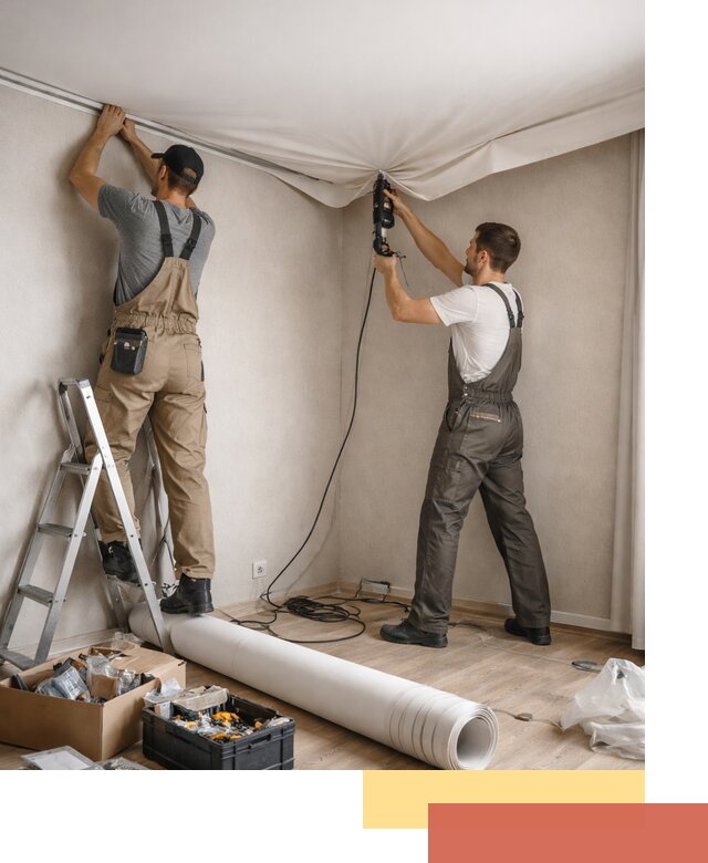 Монтаж цветного натяжного потолка в Железногорске за один день