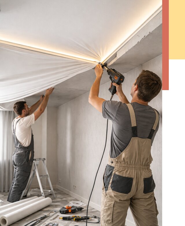 Монтаж натяжного потолка с подсветкой в Железногорске от 982 руб. | ОТДЕЛОЧНИК-Жлр