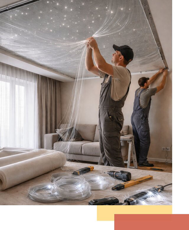 Монтаж натяжного потолка «Звездное небо» в Железногорске