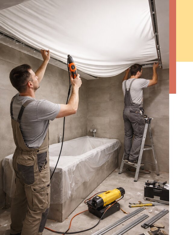 Монтаж натяжного потолка в ванной в Железногорске от 1240 руб. под ключ | ОТДЕЛОЧНИК-Жлр