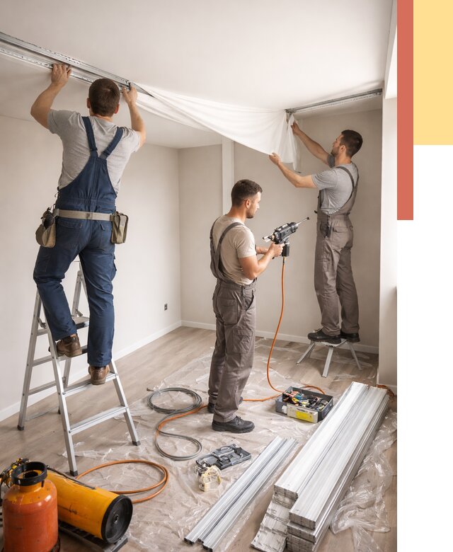 Монтаж натяжного потолка в студии в Железногорске от 5685 руб. — быстро и недорого | ОТДЕЛОЧНИК-Жлр