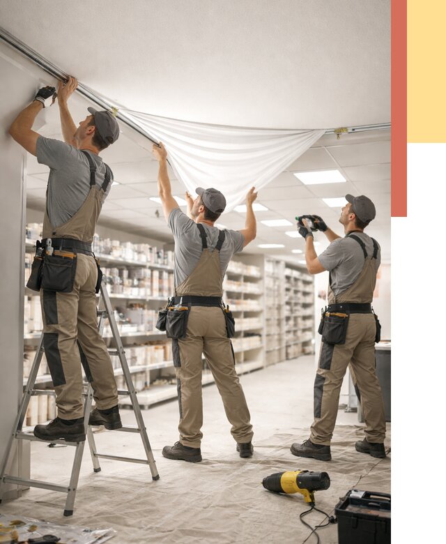 Монтаж натяжного потолка в магазине в Железногорске от 4652 руб. быстро и недорого | ОТДЕЛОЧНИК-Жлр