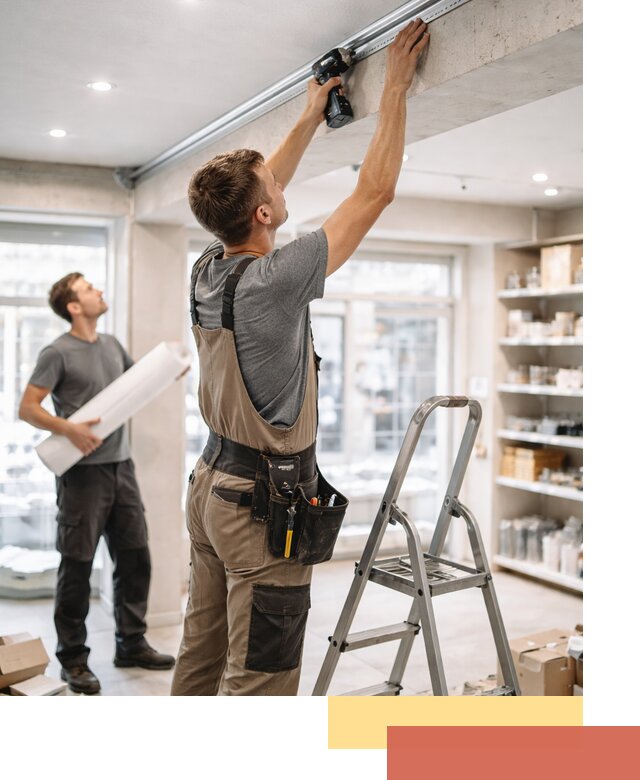 Монтаж натяжных потолков в магазине в Железногорске