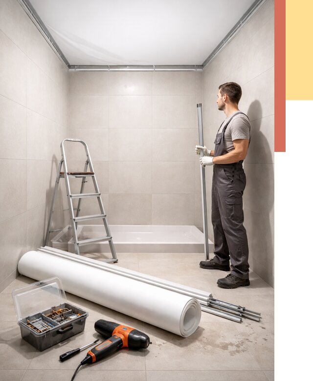 Монтаж натяжного потолка в санузле в Железногорске от 1912 руб. — ОТДЕЛОЧНИК-Жлр