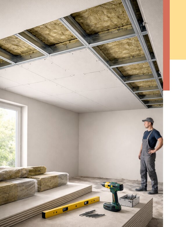 Звукоизоляция потолка ГКЛ в Железногорске от 982 руб. — монтаж под ключ | ОТДЕЛОЧНИК-Жлр